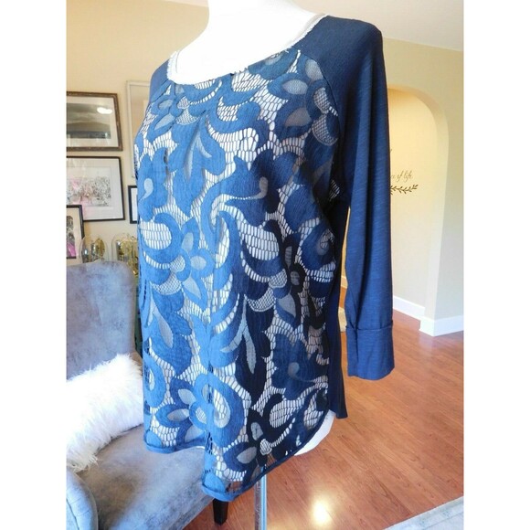 Anthropologie DOLAN Black Lace Filigree 3/4 Sleeve Rayon/Spandex T-Shirt SZ SM - Picture 4 of 8